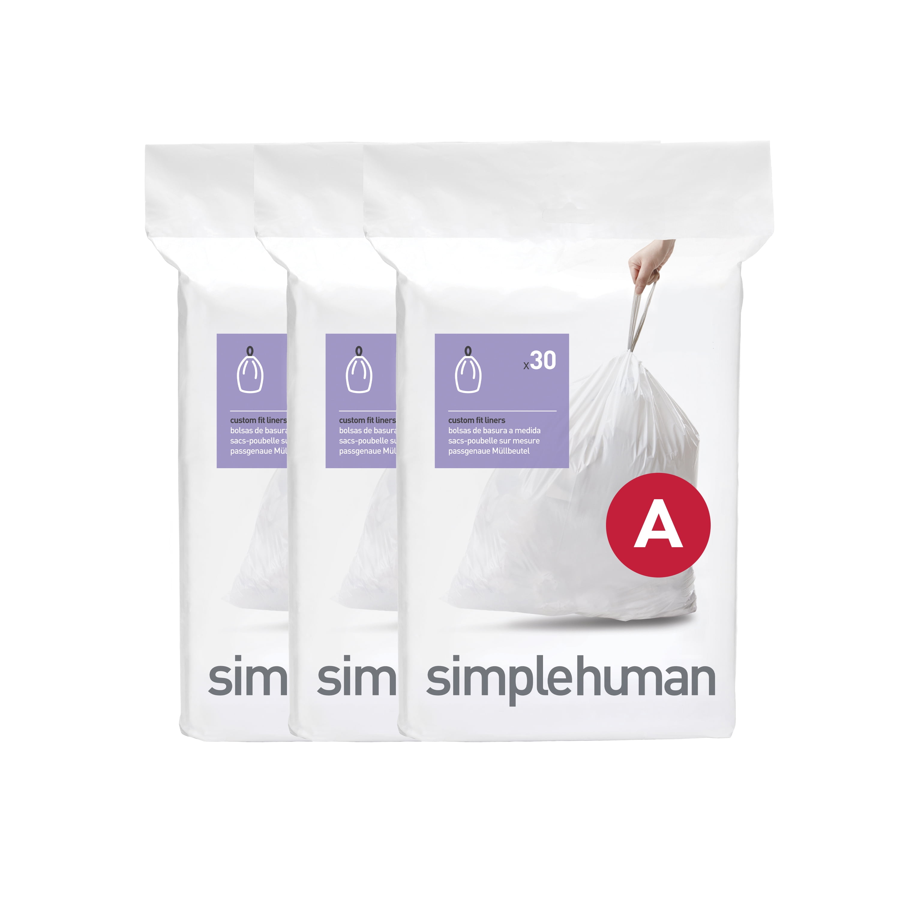 simplehuman Code A Custom Fit Drawstring Trash Bags in Dispenser Packs, 150  Count, 4.5 Liter / 1.2 Gallon, White 