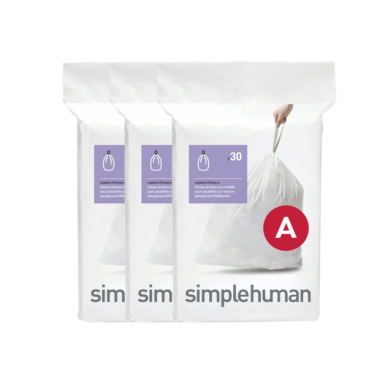 simplehuman Code P Custom Fit Drawstring Trash Bags, 200 Count, 30 Liter /  8 Gallon, White