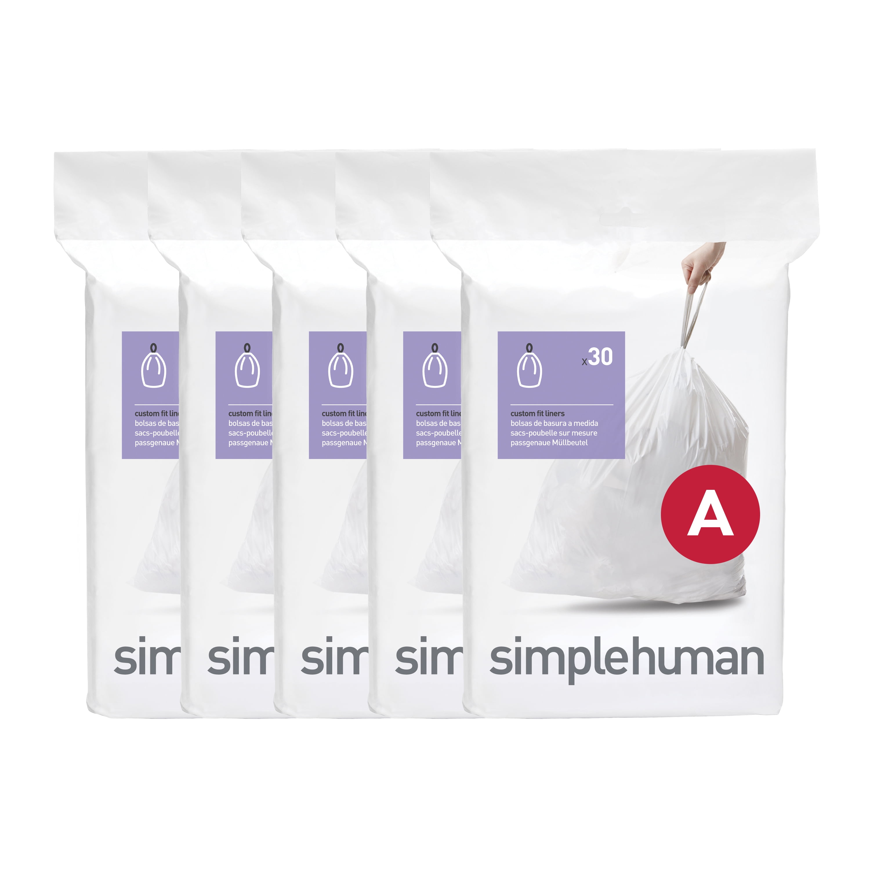 simplehuman Code A Custom Fit Drawstring Trash Bags, 4.5 Liter / 1.2 Gallon, White, 90 Count