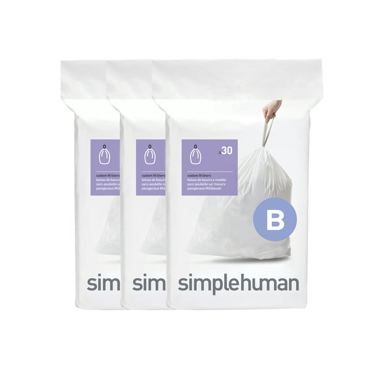 simplehuman Code B Custom Fit Drawstring Trash Bags in Dispenser Packs, 90  Count, 6 Liter / 1.6 Gallon, White