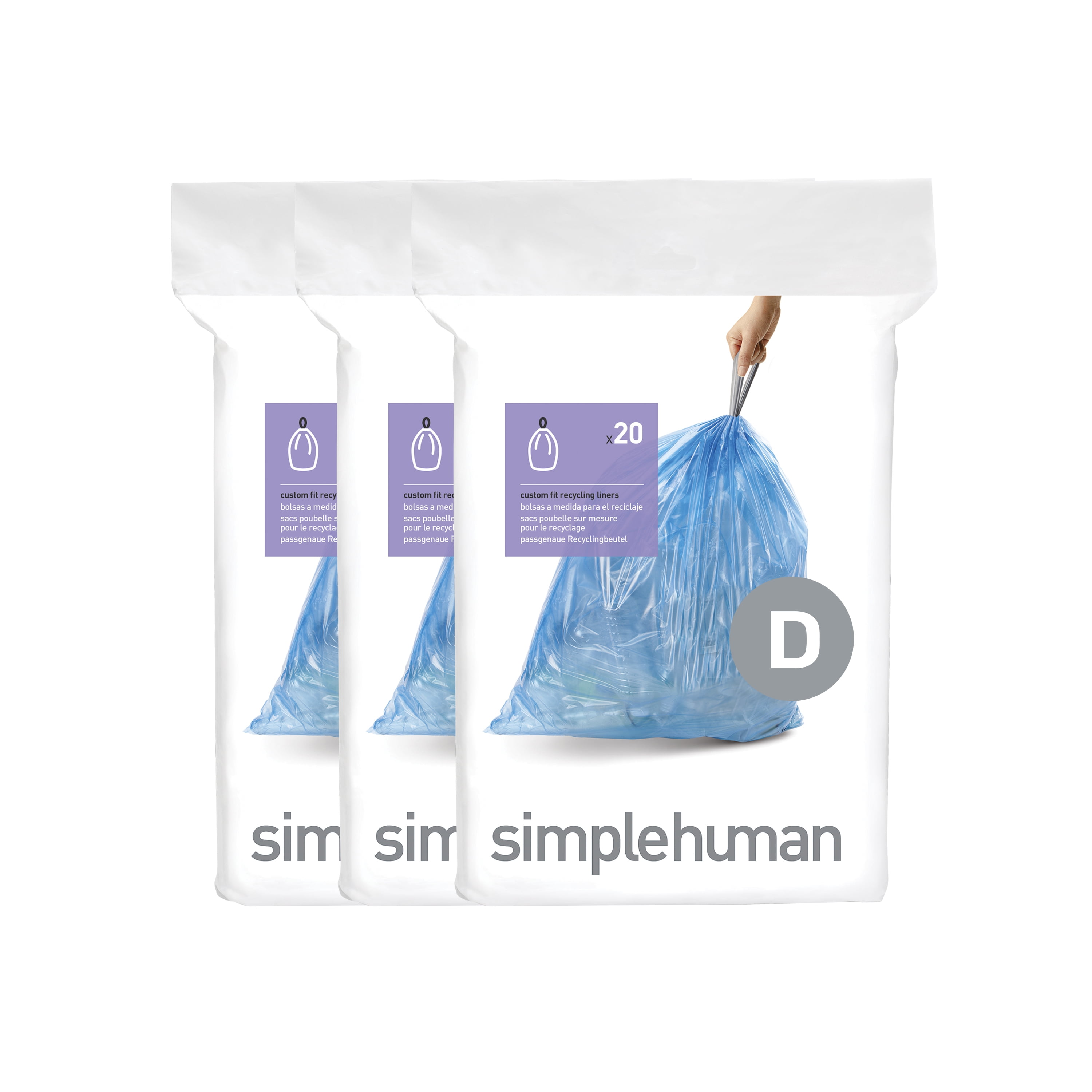 Simplehuman Code M Custom Fit Can Liners, 12 Gallon - 3 pack, 20 count each