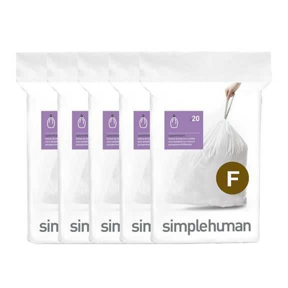 simplehuman Code F Custom Fit Drawstring Trash Bags in Dispenser Packs, 100 Count, 25-30 Liter / 6.6-8 Gallon, White