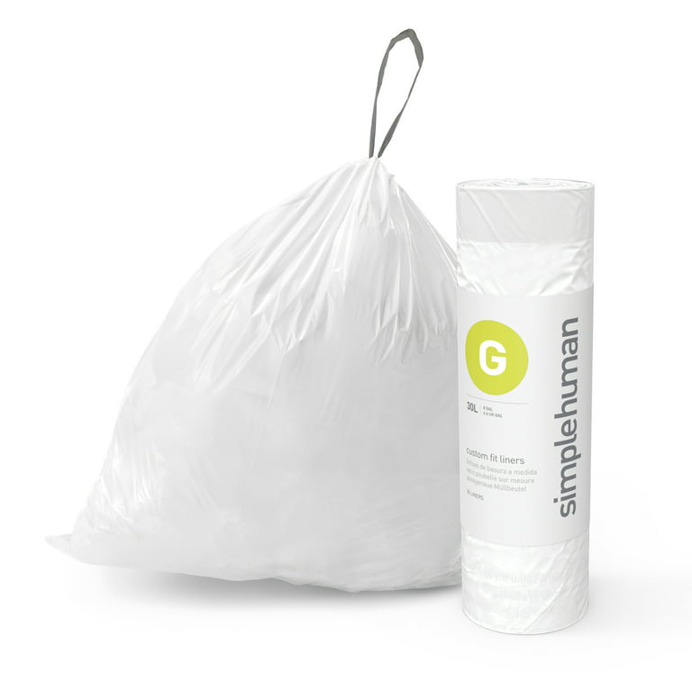  simplehuman Code G Custom Fit Drawstring Trash Bags in  Dispenser Packs, 30 Liter / 8 Gallon, White – 20 Liners : Health & Household