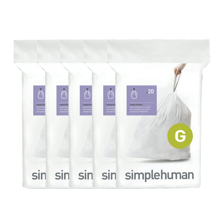  simplehuman Code G Custom Fit Drawstring Trash Bags in  Dispenser Packs, 100 Count, 30 Liter / 8 Gallon, White : Health & Household