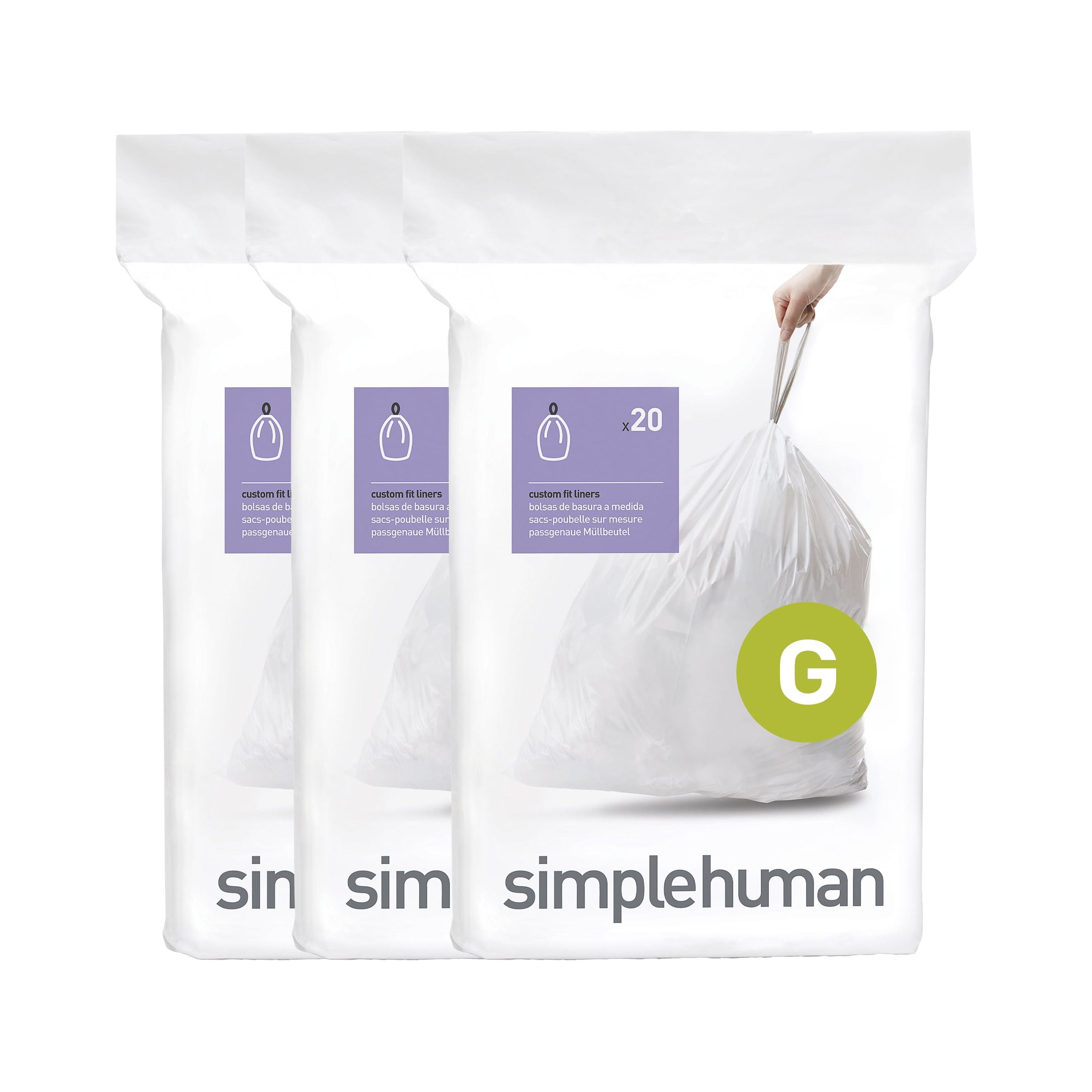 simplehuman Code G Custom Fit Drawstring Trash Bags in Dispenser Packs, 30  Liter / 8 Gallon, White – 100 Liners 