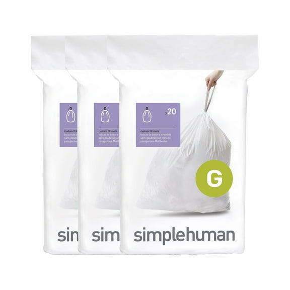 simplehuman Code G Custom Fit Liners, 30 Liter / 8 Gallon, 60 Count
