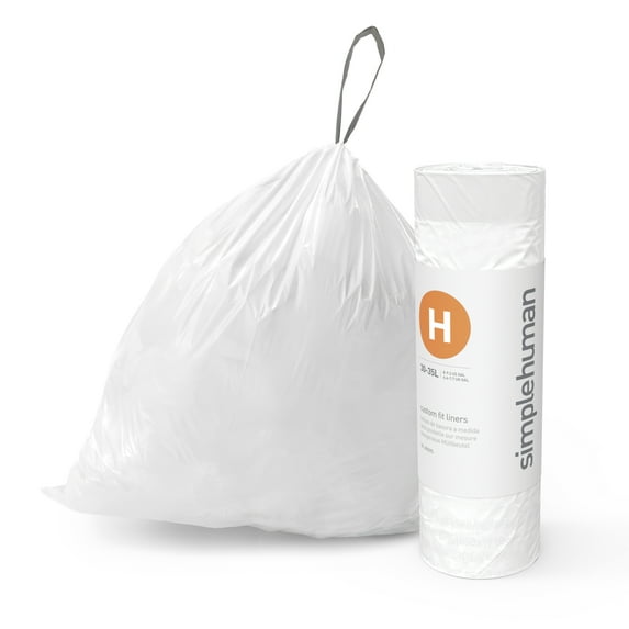 simplehuman Code H Custom Fit Drawstring Trash Bags, 240 Roll Pack, 35 Liter / 8 Gallon, White
