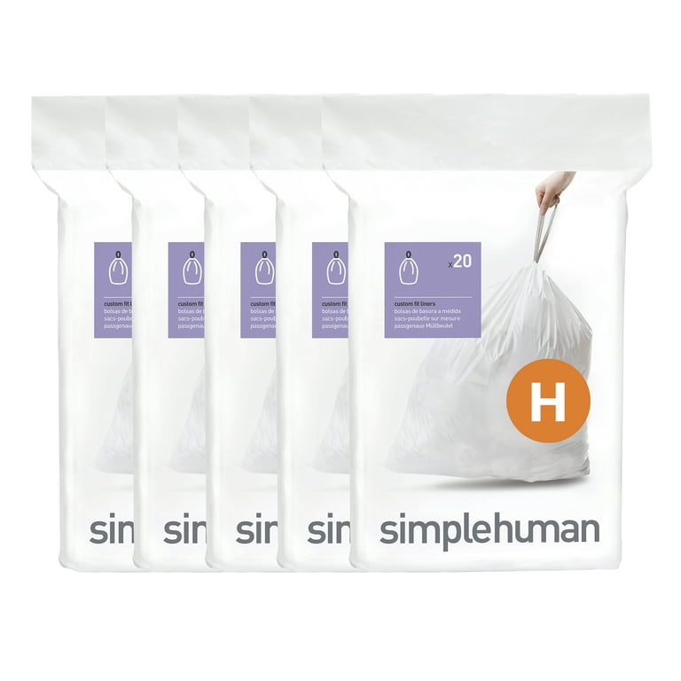 simplehuman Code H Custom Fit Drawstring Trash Bags in Dispenser Packs, 20 Count, 30-35 Liter / 8-9 Gallon, White