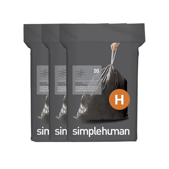 simplehuman, Trash Liners, 60ct, Odor Absorbing, 35 Liter / 9.3 Gallon ...