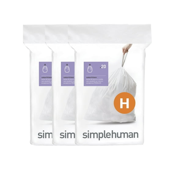 simplehuman Code H Custom Fit Drawstring Trash Bags in Dispenser Packs, 60 Count, 35 Liter / 9.3 Gallon, White