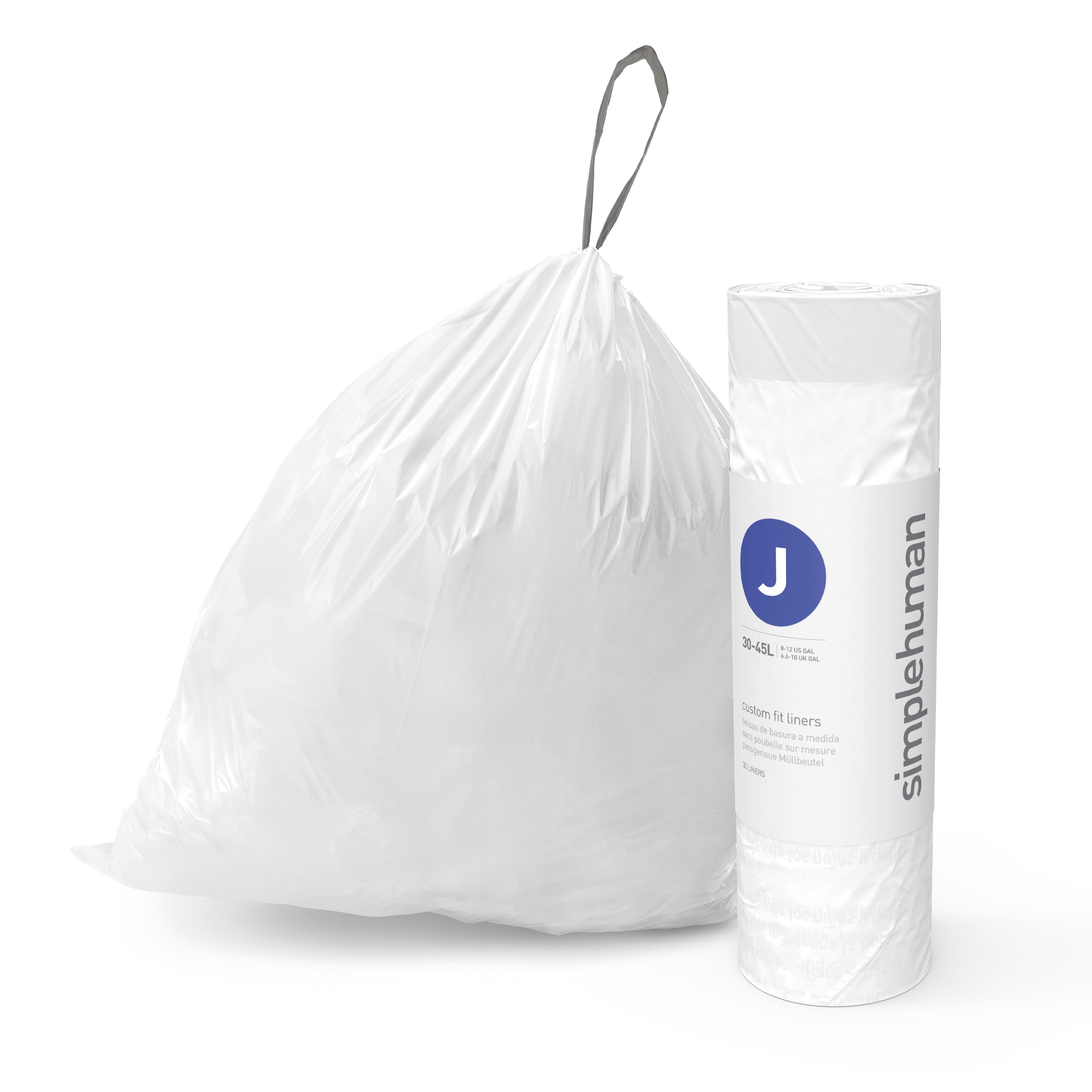 Plasticplace Simplehuman® Code M Compatible Trash Bags, 12 Gallon / 45  Liter White Drawstring Garbage Liners 21.5 x 30.75 (50 Count)