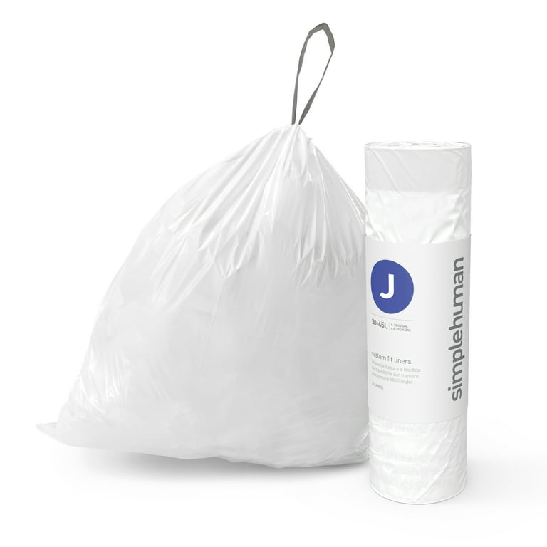 simplehuman Code J Custom Fit Drawstring Trash Bags, 240 Roll Pack, 30-45  Liter / 8-12 Gallon, White