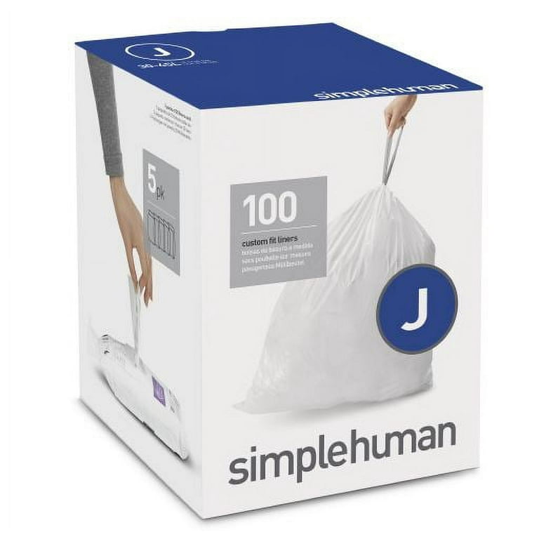 simplehuman Code J Custom Fit Drawstring Trash Bags in Dispenser Packs, 60  Count, 30-45 Liter / 8-12 Gallon, White