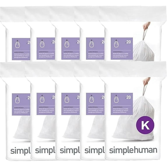 simplehuman Code K Custom Fit Drawstring Trash Bags, 200 Count, 35-45 ...