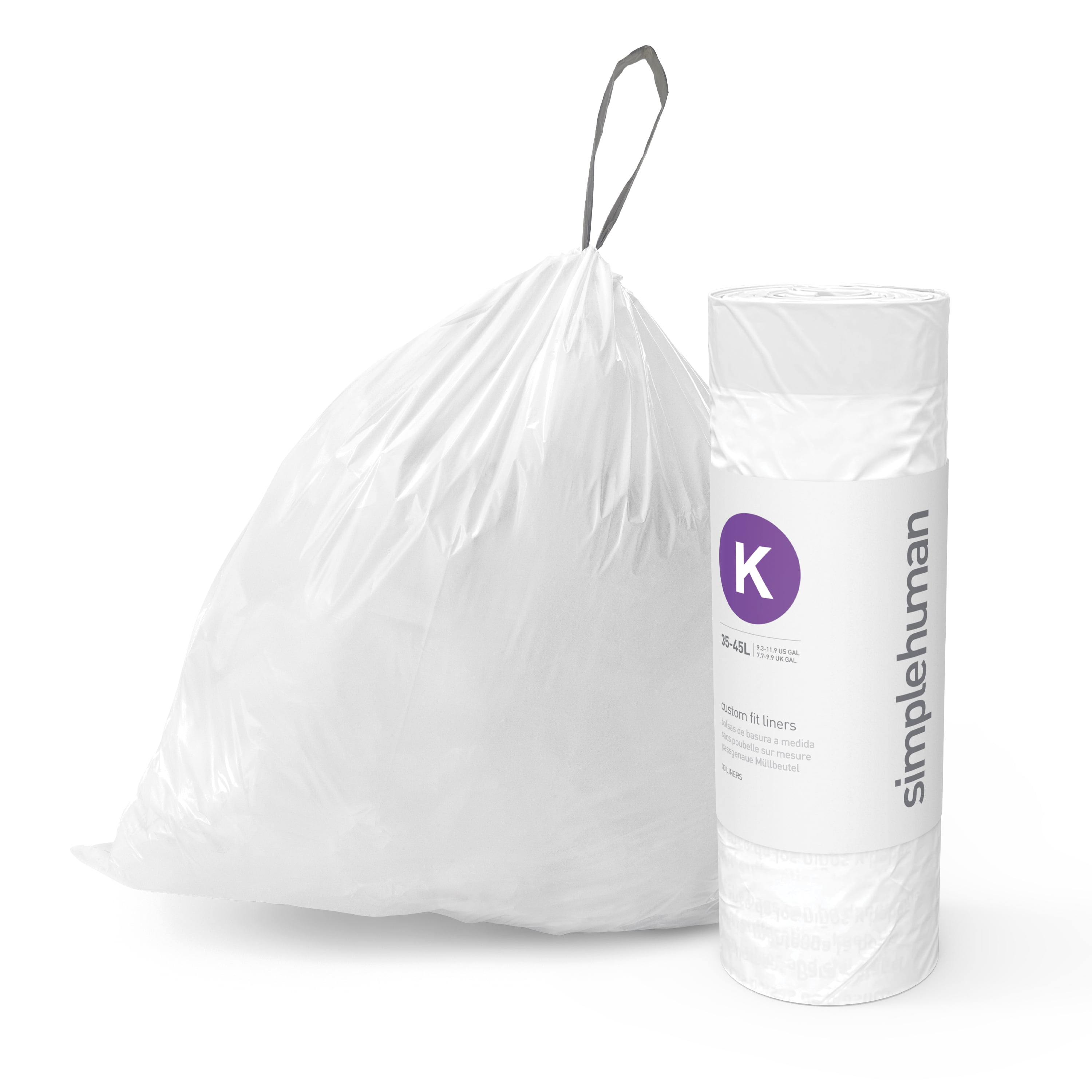 Code N Custom Fit Drawstring Trash Bags, 45-50 Liter / 12-13 Gallon, White, 60 Liners simplehuman