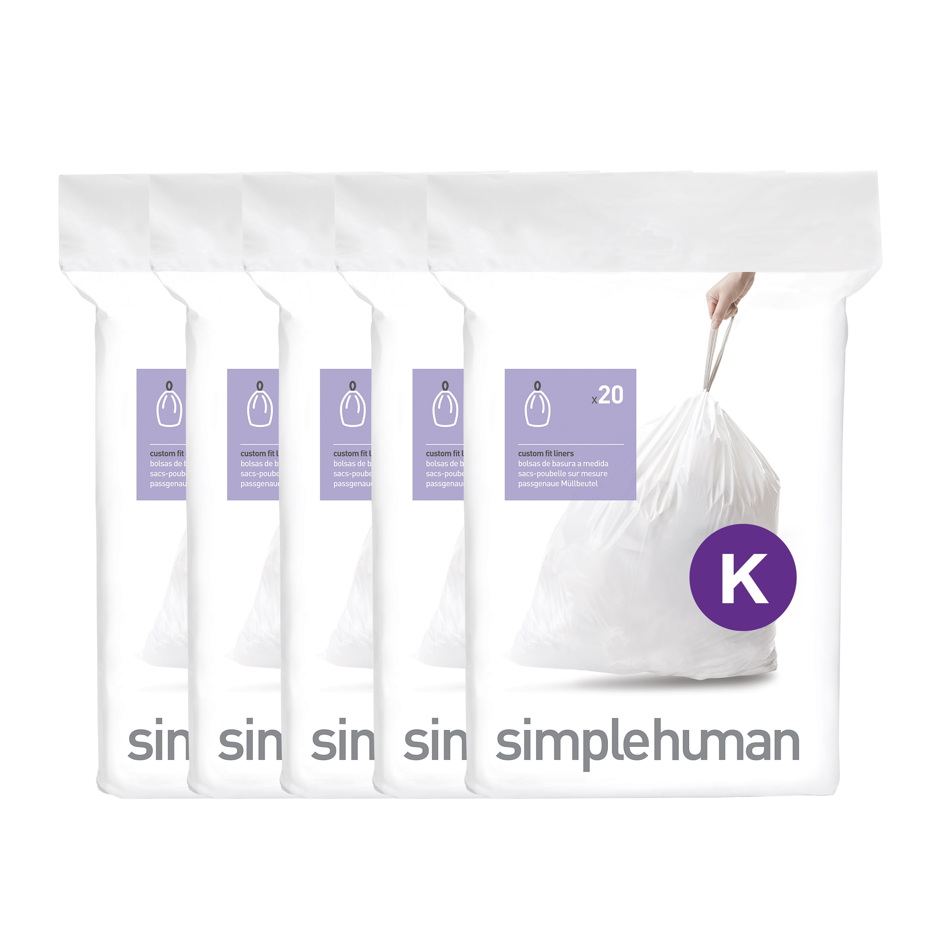 Simplehuman Code K Custom Fit Liners Extra Strong 20 Trash Bags 35-45 Liter  (Dam