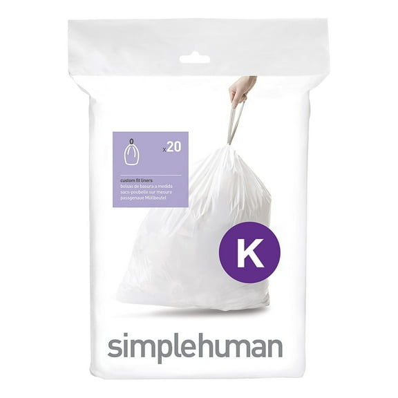 simplehuman Code K Custom Fit Drawstring Trash Bags in Dispenser Packs, 20 Count, 35-45 Liter / 9-12 Gallon, White