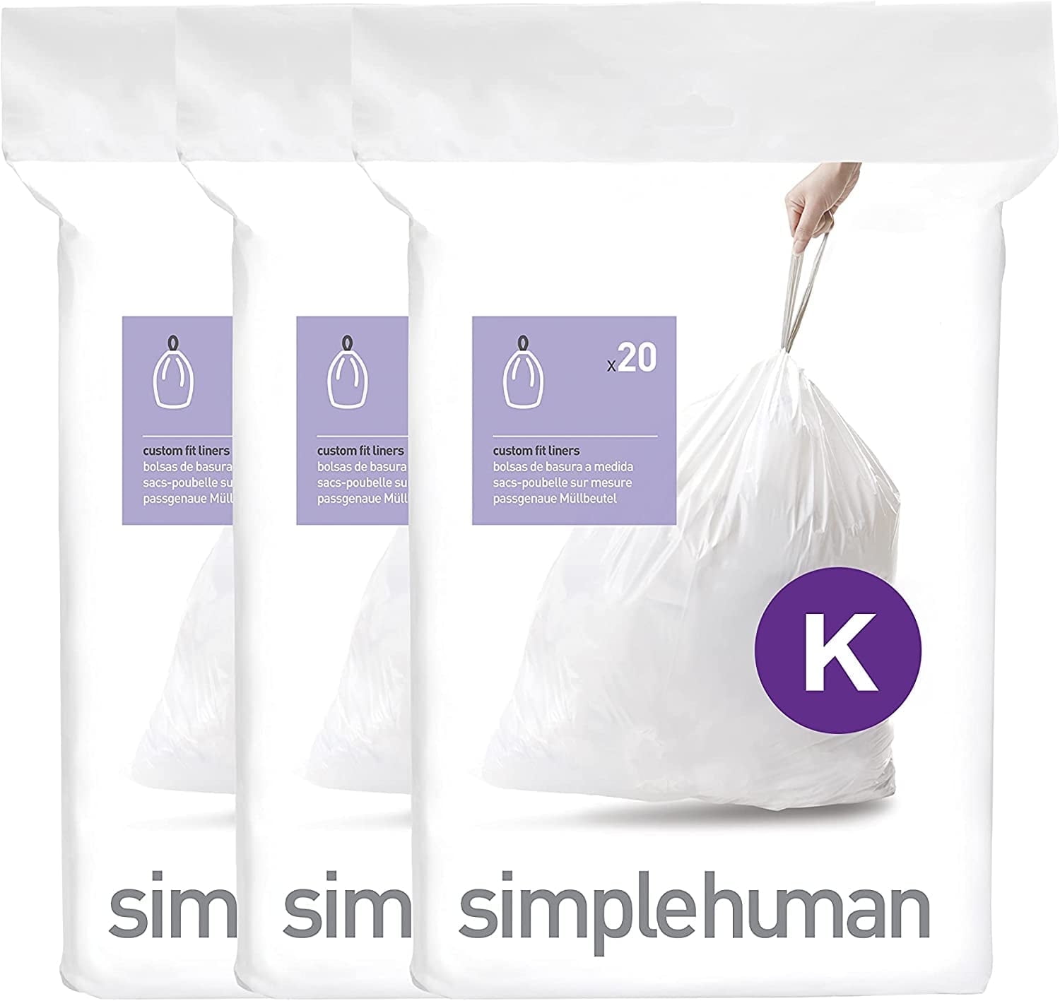 simplehuman Custom Fit Trash Can Bags Liners Code K - 60 Count simplehuman Custom Fit Trash Can Bags Liners Code K - 60 Count