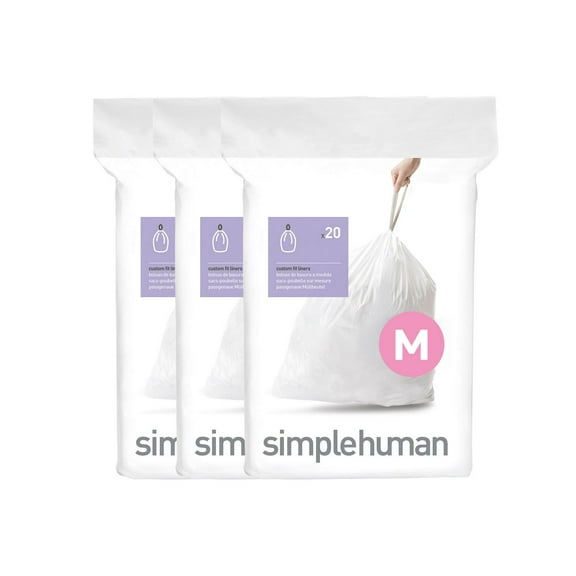 simplehuman Code M 12-Gallons Scent free White Indoor Plastic Kitchen Drawstring Trash Bag 60 -Count
