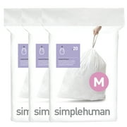 simplehuman Code M Custom Fit Drawstring Trash Bags, 60 Count, 45 Liter / 12 Gallon, White