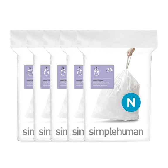 simplehuman Code N Custom Fit Drawstring Trash Bags, 100 Count, 45-50 Liter / 11.9-13.2 Gallon, White