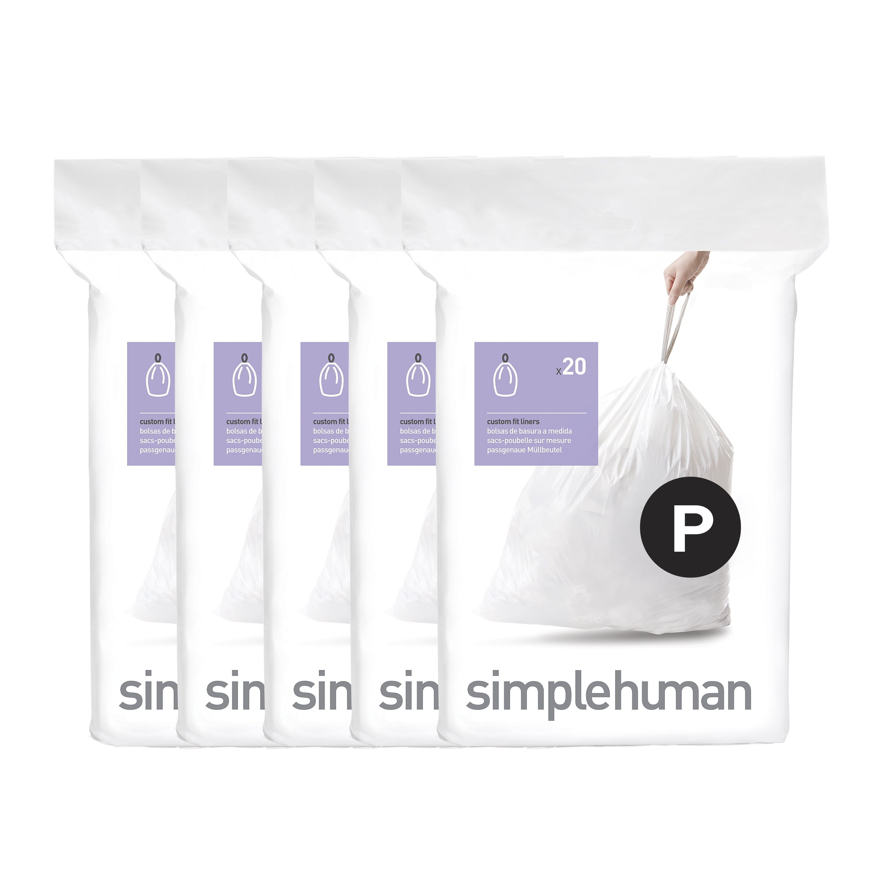  simplehuman Code R Custom Fit Drawstring Trash Bags in  Dispenser Packs, 60 Count, 10 Liter / 2.6 Gallon, White : Health & Household