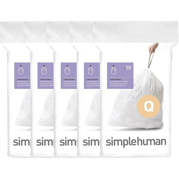 Code Q 100 Count, Dispenser Pack Custom Fit Liners, Drawstring Trash Bags, 50-65 Liter / 13-17 Gallon, White