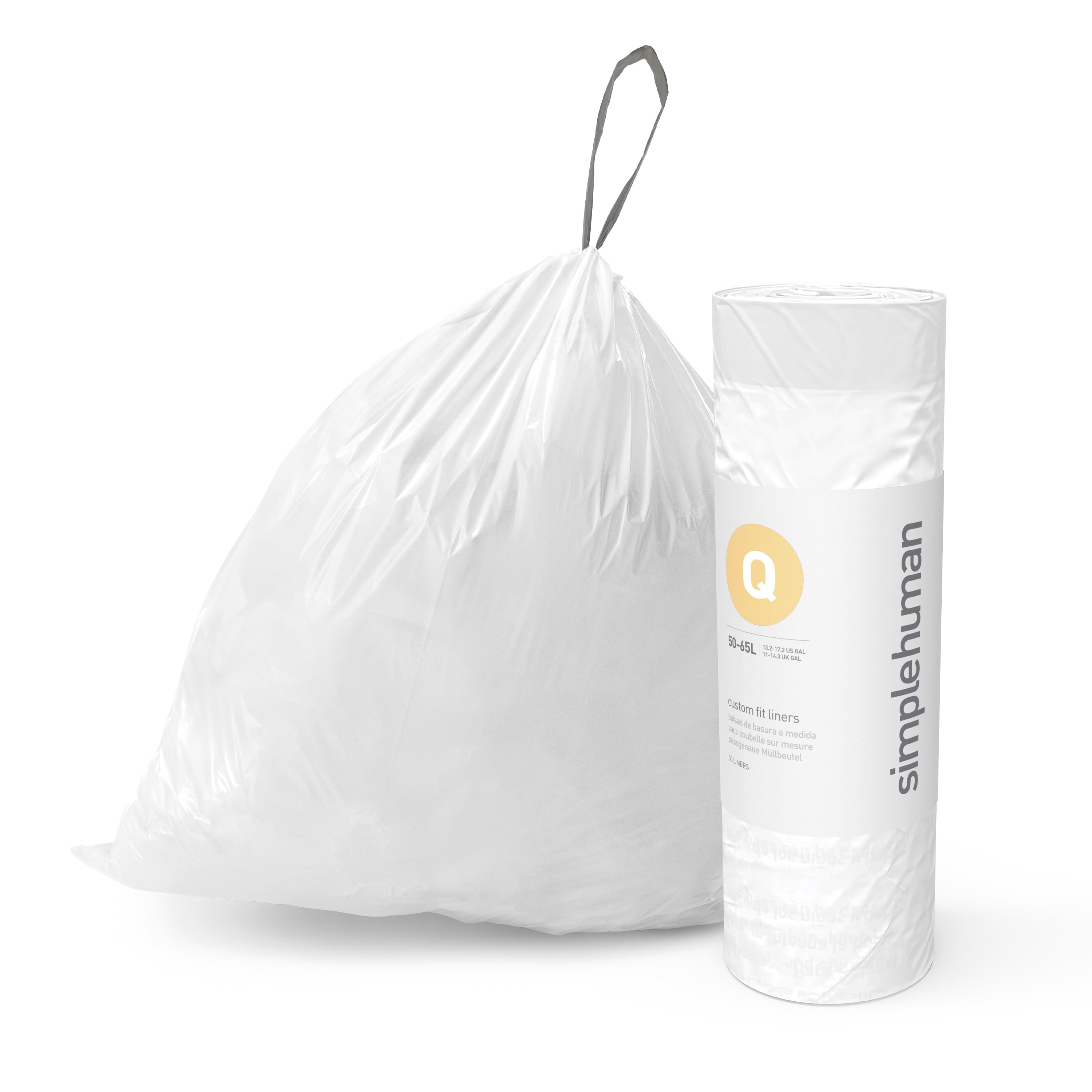 DisplayForever Code Q (200 Count) 13-17 Gallon Heavy Duty Drawstring  Plastic Trash Bags Compatible with simplehuman Code Q,1.2 Mil,White  Drawstring
