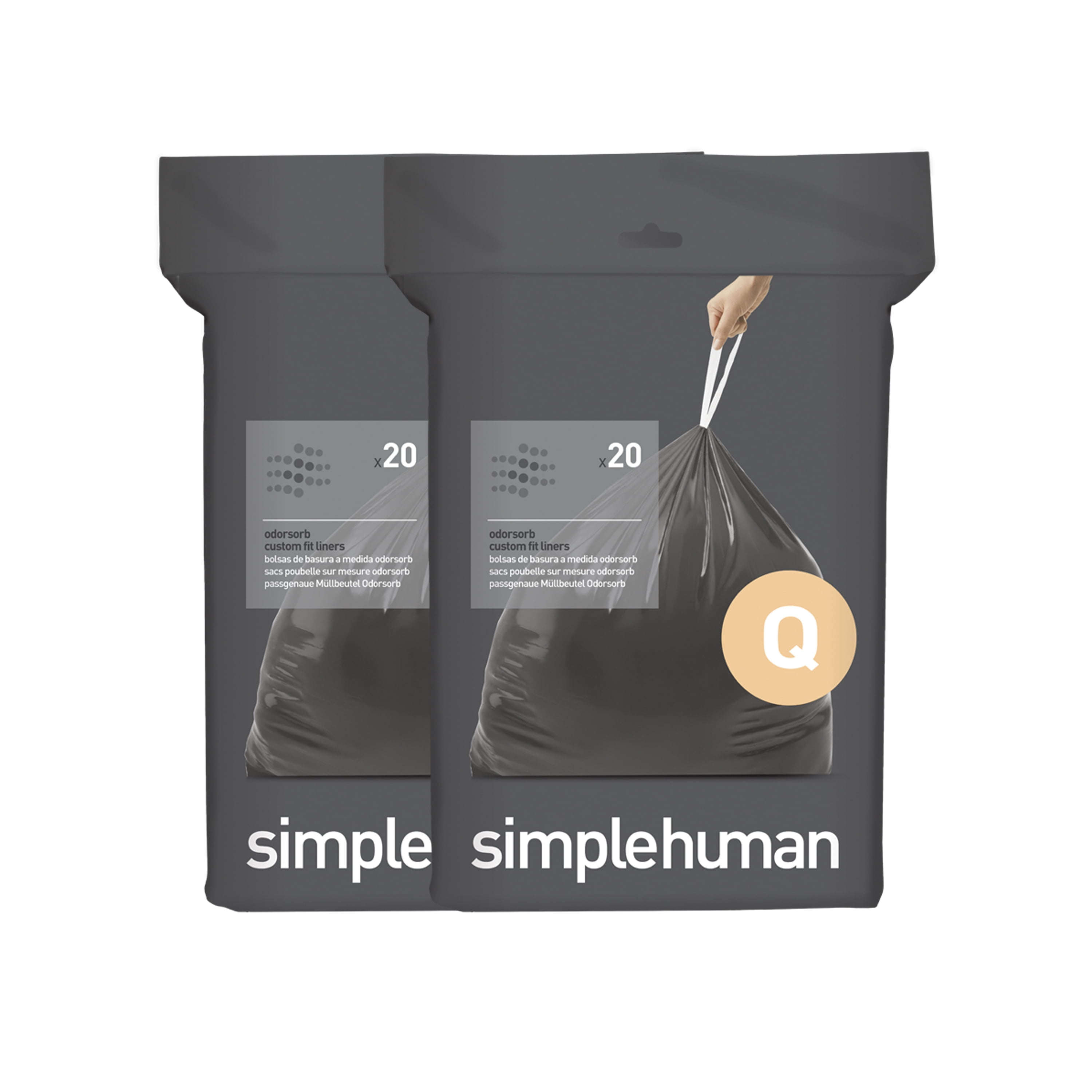  simplehuman Code Q Odorsorb Custom Fit Drawstring Odor  Absorbing Trash Bags in Dispenser Packs, 50-65 Liter / 13-17 Gallon, 60  Liners : Health & Household