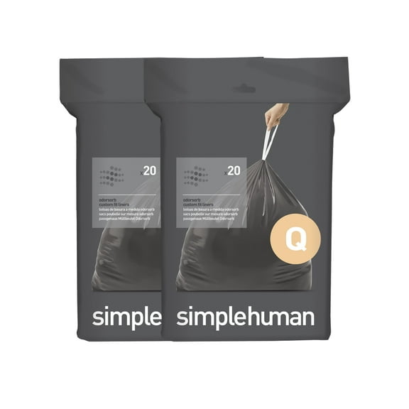 simplehuman Code Q Odorsorb Odor Control 50-Liter Drawstring Kitchen Trash Bags, Unscented, 40 Bags