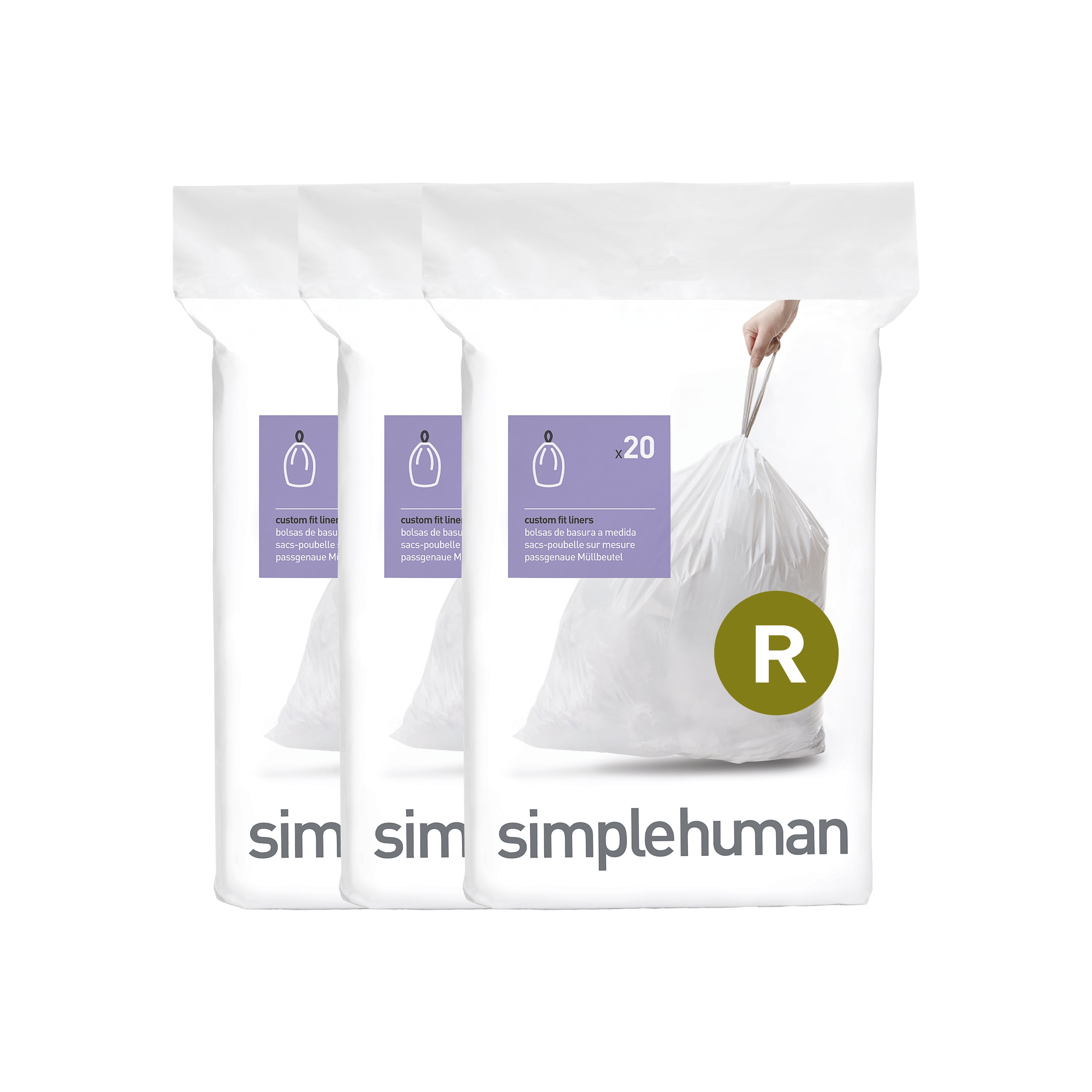  simplehuman Code N Trash Bags, 60 Liners, White, Count