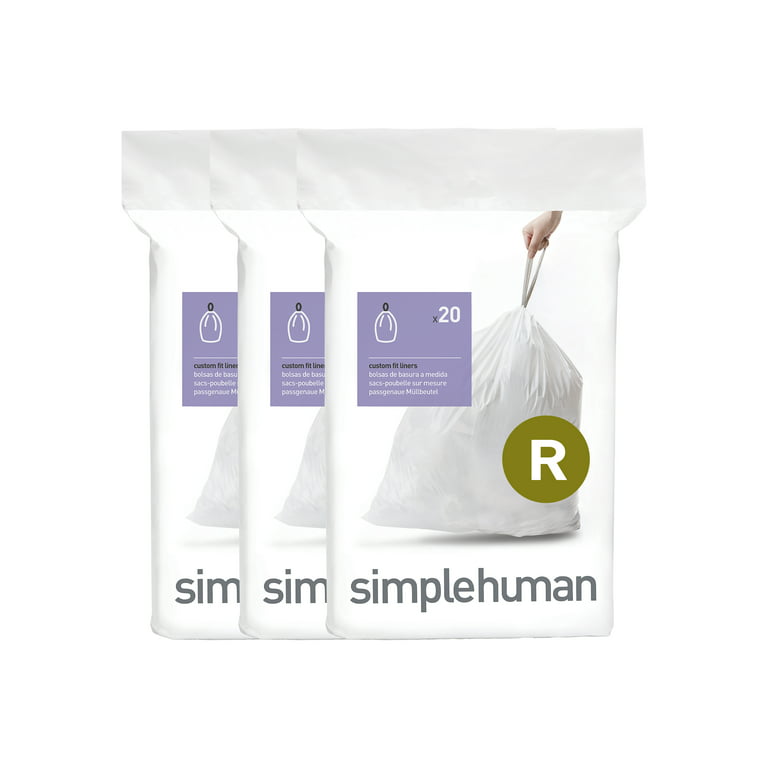 simplehuman Code R Custom Fit Liners, Trash Bags, 10 Liter / 2.6