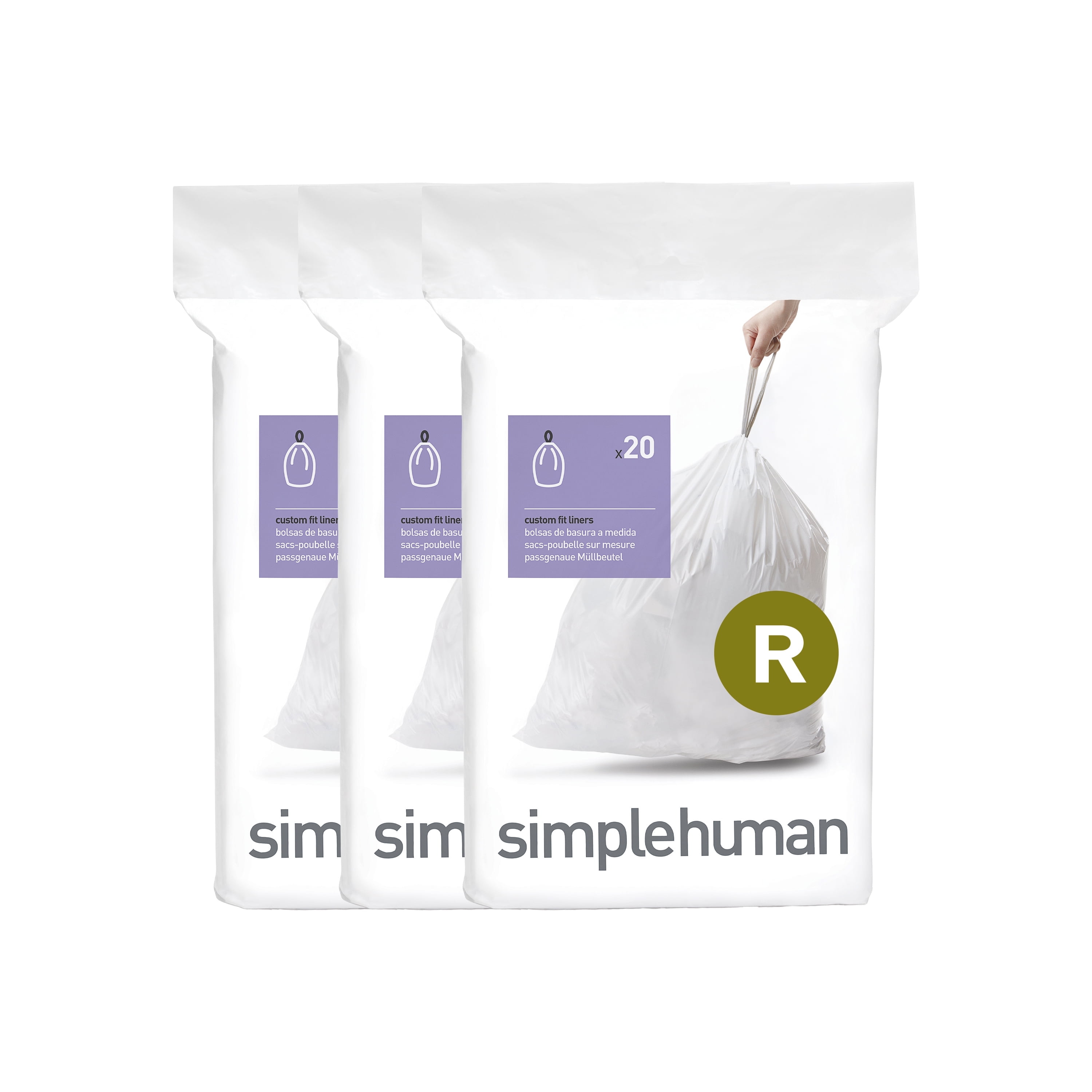 simplehuman 10L White Custom Fit Drawstring Trash Bags, 60 Count