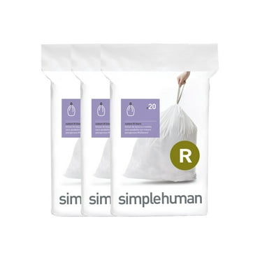 simplehuman Code R Custom Fit Drawstring Trash Bags, 60 Count, 10 Liter / 2.6 Gallon, White