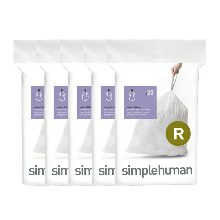 Simplehuman Code R Custom Fit Drawstring Trash Bags, 10 Liter