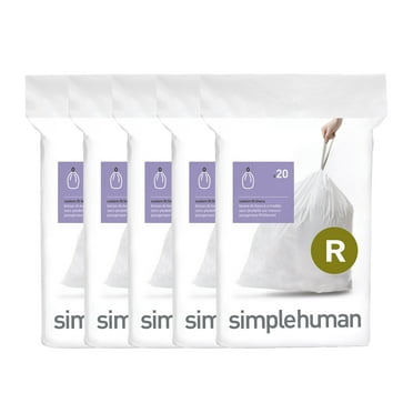 simplehuman Code R Custom Fit Drawstring Trash Bags in Dispenser Packs, 100 Count, 10 Liter / 2.6 Gallon, White