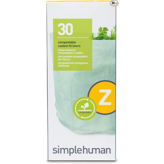 simplehuman Code Z 30 Count, Genuine Custom Fit Liner, Compostable Trash Bags in Dispenser Packs