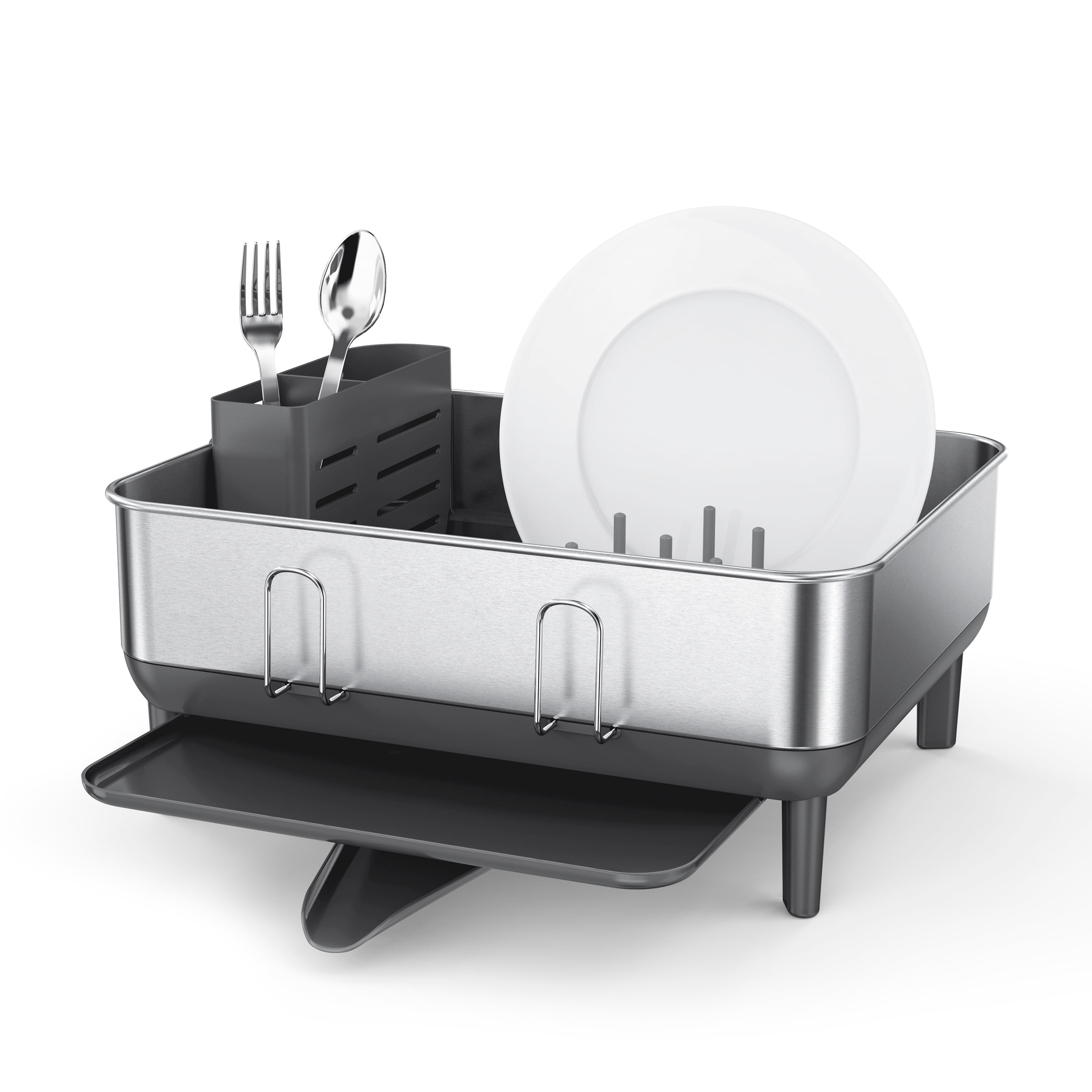 simplehuman Compact Kitchen Dish Drying Rack, Fingerprint-Proof Stainless  Steel Frame, Grey Plastic 