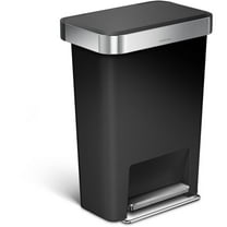 simplehuman 12 gal Plastic Rectangular Kitchen Step Trash Can With Liner Pocket, Black