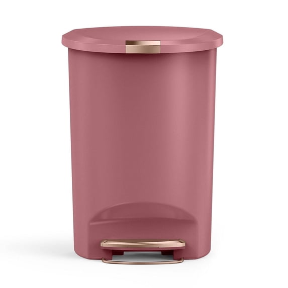 simplehuman Kitchen Trash Can, 13 Gallon Plastic Step Garbage Bin with Secure Slide Lock Lid, Blush