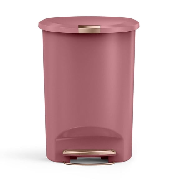 simplehuman Kitchen Trash Can, 13 Gallon Plastic Step Garbage Bin with Secure Slide Lock Lid, Blush