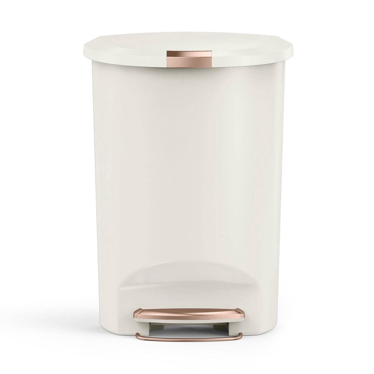 simplehuman Kitchen Trash Can, 13 Gallon Plastic Step Garbage Bin with Secure Slide Lock Lid, Cream