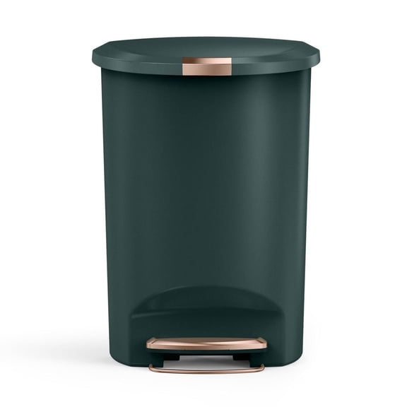simplehuman Kitchen Trash Can, 13 Gallon Plastic Step Garbage Bin with Secure Slide Lock Lid, Green