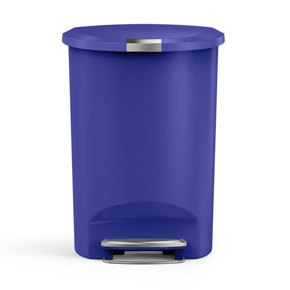 simplehuman Kitchen Trash Can, 13 Gallon Plastic Step Garbage Bin with Secure Slide Lock Lid, Indigo