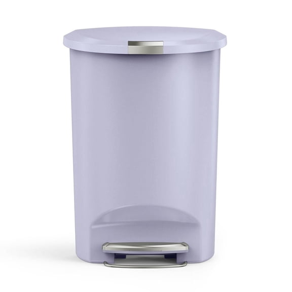 simplehuman Kitchen Trash Can, 13 Gallon Plastic Step Garbage Bin with Secure Slide Lock Lid, Lilac