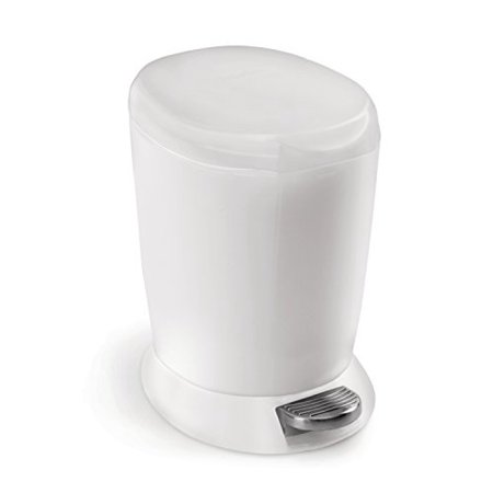 simplehuman 6 liter/1.6 gallon compact plastic round bathroom step trash can, white plastic
