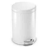 simplehuman Round Step Can, 4.5L / 1.2 Gallon Compact Bathroom Trash Can, 150,000-Step Pedal, Lid Shox® Silent Close, Removable Inner Bucket, White Steel
