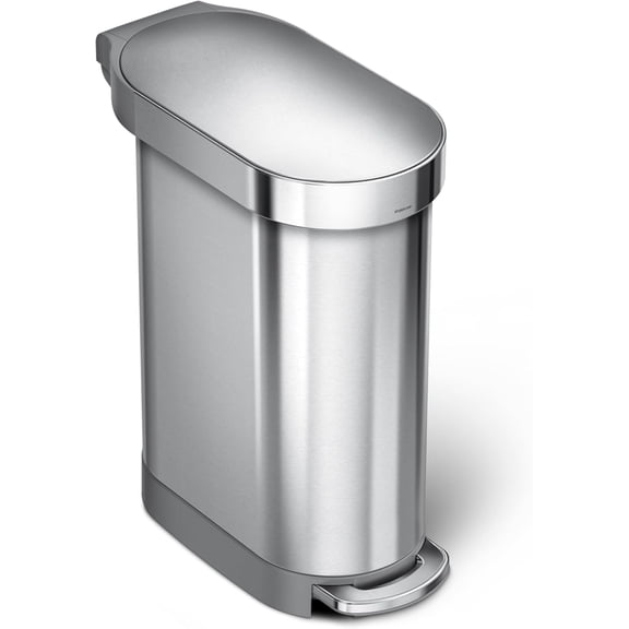 Open Box simplehuman Slim Step Can, 45L / 12 Gallon Kitchen Trash Can, Liner Rim System, 150,000-Step Pedal, Lid Shox Silent Close, Brushed Stainless Steel