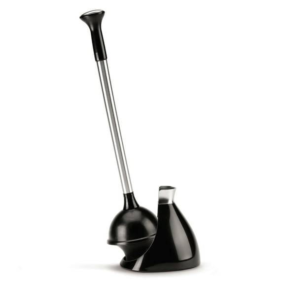 simplehuman Toilet Plunger and Caddy, Stainless Steel, Black