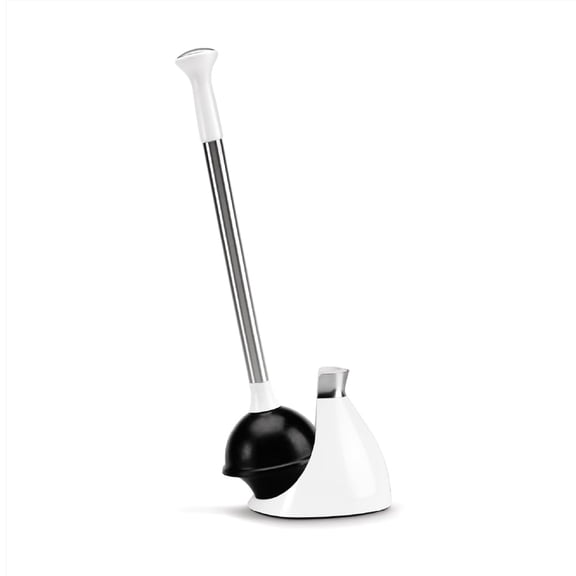 simplehuman Toilet Plunger and Caddy, Stainless Steel, White
